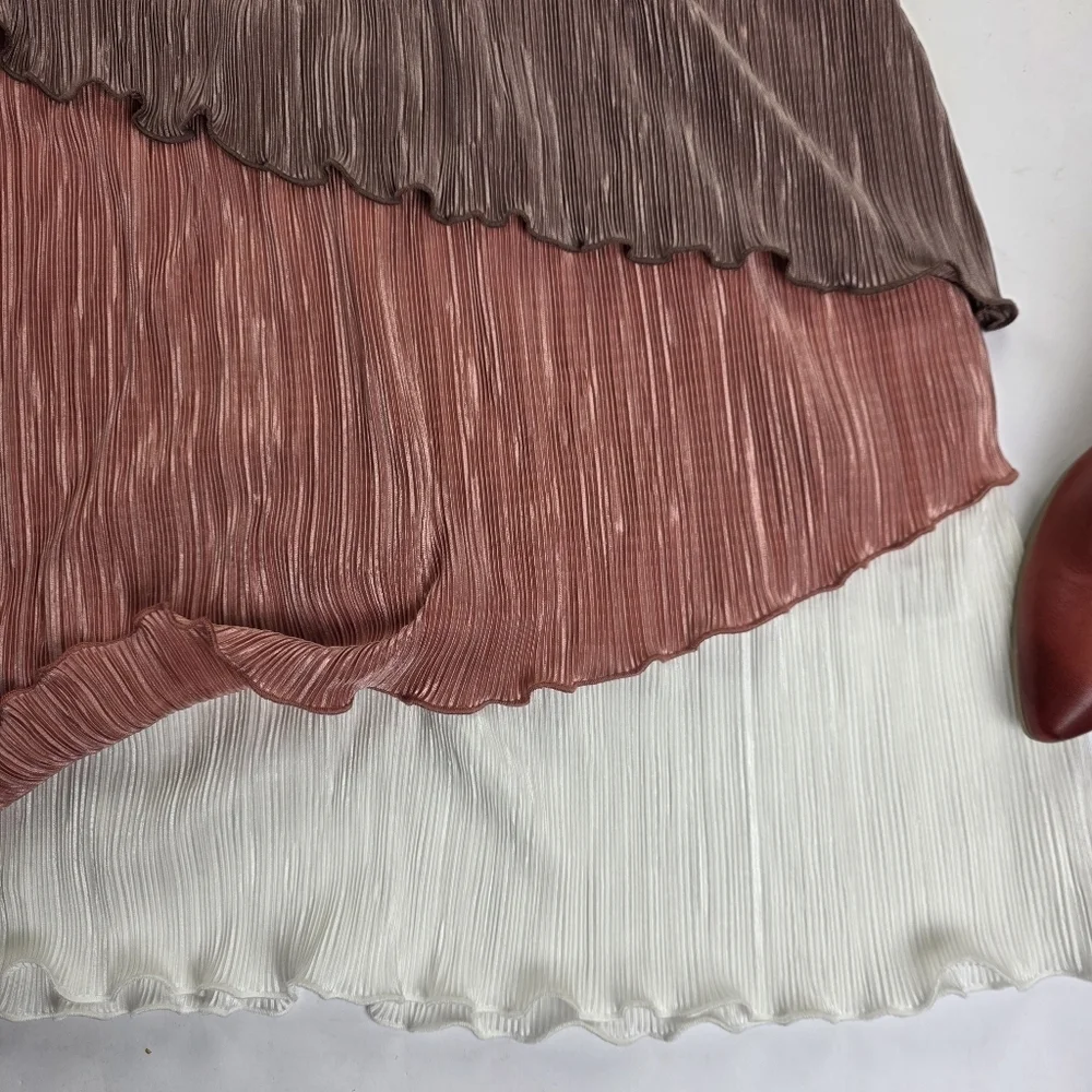 Connected Elegant Color block Mauve Pleated Dress Sz 12 - Picture 6 of 14